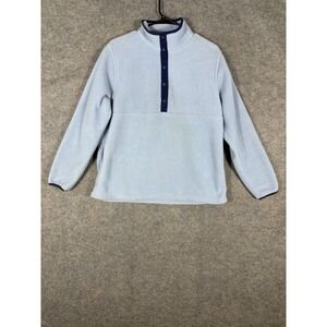 LL Bean Women's Fleece Pullover Top - Button‎ Snap Neck, Blue, Comfort